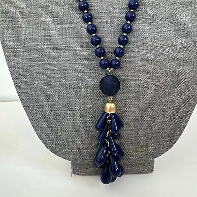 Avon Bliss Tassel Necklace Navy Beaded Blue • $12.75