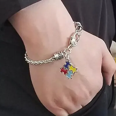 £3.46 • Buy Autism Awareness Puzzle Small Charm Bracelet Colorful Enamel Puzzle