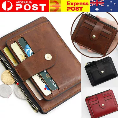 Leather Wallet Credit Card ID Holder Purse Pocket With Coin Compartment Men Au • $7.99