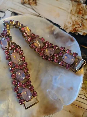 Vintage Rhinestones Pink And Pink Opal Bracelet • $65