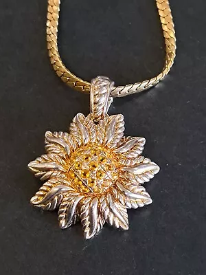 $159.99 • Buy Judith Ripka 925 Sterling Silver Citrine Sunflower Pendant Necklace Ladies