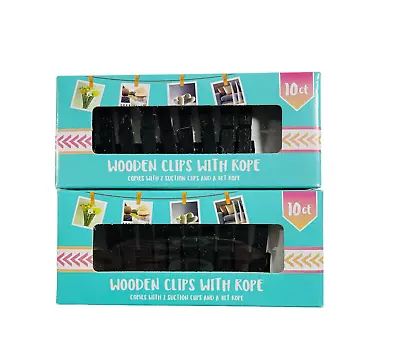 NEW Black Mini Clothespins With Rope Wooden 2 Packs With 10 Clips Each Decor • $9.99