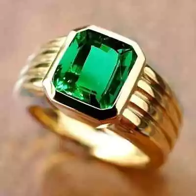 3Ct Emerald Cut 14K Yellow Gold Plated Lab Created Green Emerald Mens' Band Ring • $109.99