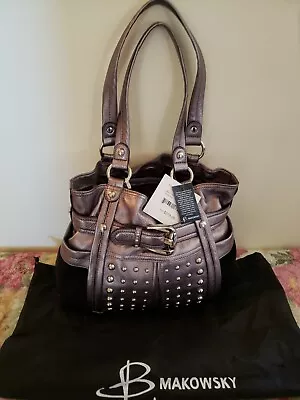 B Makowsky Leather Columbia Shopper Pewter • $129.99