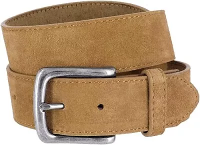 Men's Belt Rounded Edge Heel Bar Buckle Casual Jean Suede Leather Belt 1 1/2  Wi • $45.81