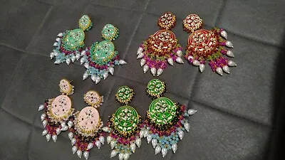 Bollywood Traditional  Hand Painted Floral Cut Meenakari Jhumka Earrings • $29.80