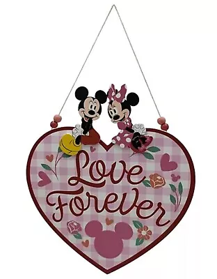 Disney Mickey Minnie Mouse Valentine's Day Love Forever Hanging Wall Decor Sign • $34.99