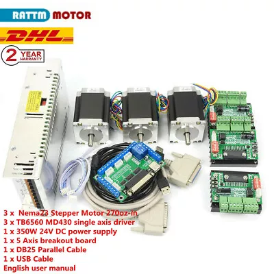 〖EU〗3 Axis Nema 23 CNC Kit Stepper Motor Driver Mach3 Control Board Power Supply • £150