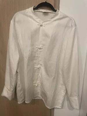 Traditional Hanfu Chinese Linen Shirt Jacket - Mandarin - White - Size Large  • $30