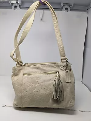 Cabin Creek Ivory Leather Embossed Purse/Shoulder Bag 12x8x4 • $19.95