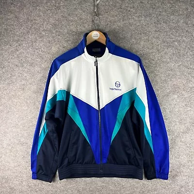 Vintage Sergio Tacchini Jacket Mens Large Blue White Track Full Zip Sports • $44.20