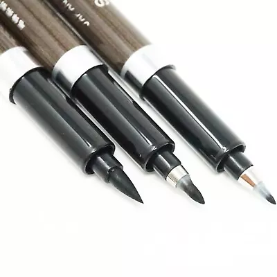 NEW Japanese 3 Size Calligraphy Pens Black Brush Set Fine Med Broad - UK! • £7.49