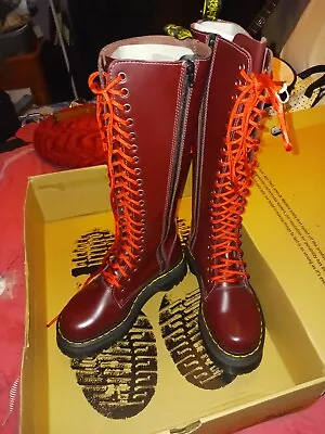 NEW In Box Dr Martens 20 Eye Boots Cherry Red/Rouge US Womens 8 Uk 6 Eu 39 • £160.86