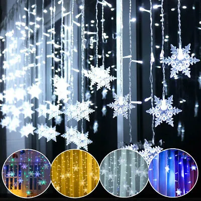 $13.89 • Buy LED Window Curtain Snowflake String Fairy Lights 8 Modes Indoor Christmas Decor