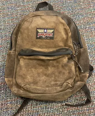 Vintage JanSport Adventure All Leather Suede Backpack Day Pack MADE USA Brown • $74.99