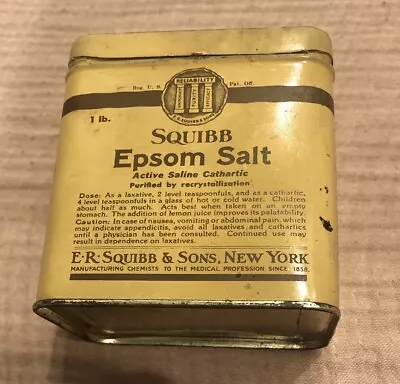 Squibb Epsom Salt Vintage Tin New York Removable Lid • $14.99