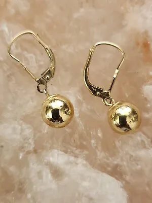 MB 14K Yellow Gold Drop Earrings Dangling Balls Leverback  • $119