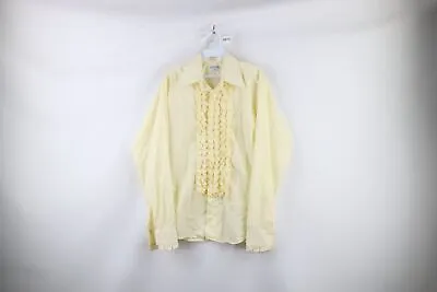 Vintage 60s Streetwear Mens Small Gothic Ruffled Tuxedo Button Shirt Yellow USA • $69.95