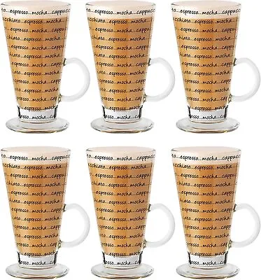 £8.75 • Buy Latte Glasse X6 Mugs Printed 240ml Hot Tea Cappuccino Tassimo Costa Coffee Cups