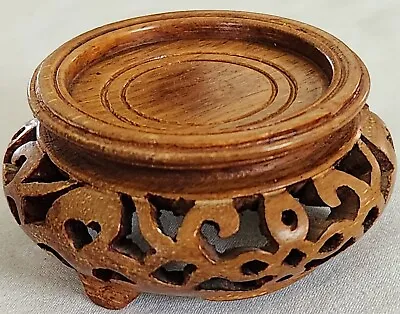 Vtg Chinese Hand Carved Wood Stand Base For Vase/jade Statue/bowl  1.75  • $29.99