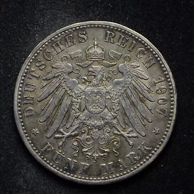 1907-D Germany 5 Mark Bayern .900 Silver (cn12846) • $50