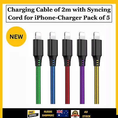 IPhone-Charger 5 Pack 2m 6ft Cable Phone Charging Syncing Cord Charger Cable-Au • $22.99