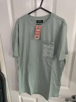 Boohoo Slim Homme Sage Embroidered Pocket T Shirt Large • £4