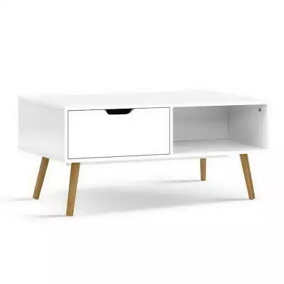 Artiss Coffee Table Storage Tables Drawer Shelf 100CM Wood Legs White • $84.95