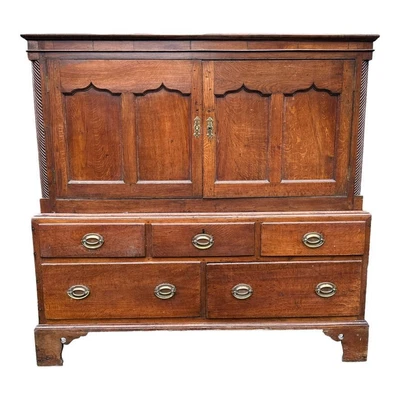 £785 • Buy Antique Late Georgian Oak Court Cupboard / Linen Press - Carmarthen Coffer