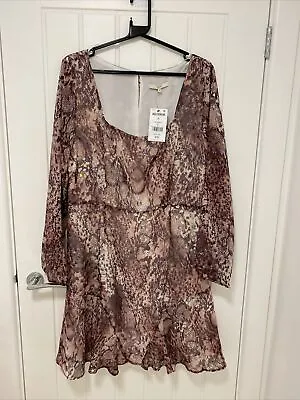 Next Pink Snake Effect Box Neck Long Sleeve Skater Dress Size 16. B6 • $6.22