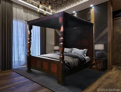 £3999 • Buy UK Super King 6' Jacobean Tudor Style Mahogany Four Poster Wooden Canopy Bed 