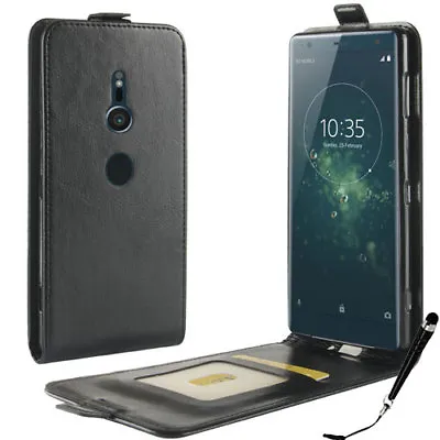 $9.99 • Buy Black Leather Flip Card Wallet Case Cover For Sony Xperia XZ2 + FREE Stylus 