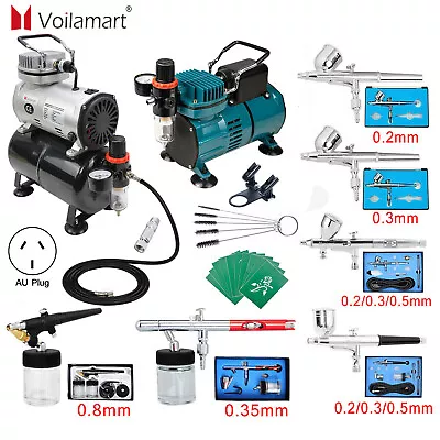 1/5HP Airbrush Kit With Air Compressor Dual Action Spray Gun Painting Art Set • $135.99