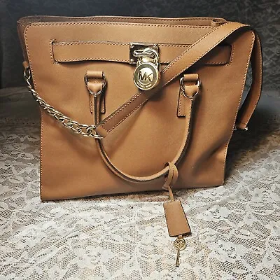 Michael Kors Hamilton North South Luggage Leather Shoulder Satchel Handbag Large • $120