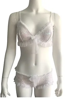 Victoria’ S Secret Bridal Bra Bralette Panty Set Sequin M NWT • $28.49