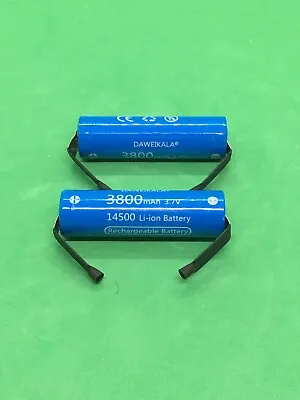 2 X FLAT TOP 14500 3.7V 3800mAh Rechargeable Batteries Long Life UK Seller • £8.99