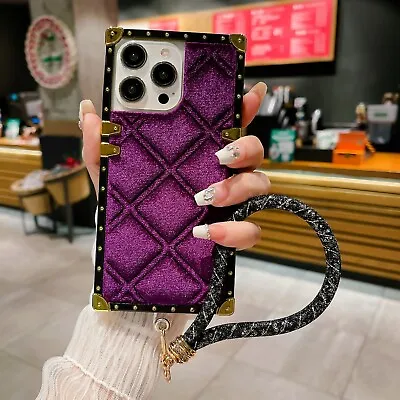 Luxury Velvet Large Plaid Square Trunk Case Hand Strap Fr IPhone 11 12 13 14 15 • £10.79