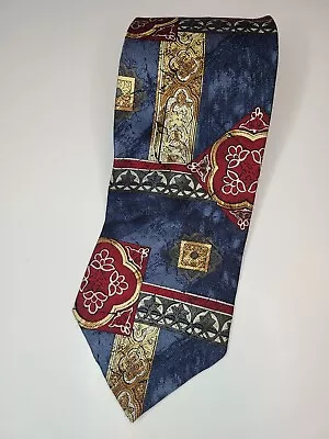 Mens Neck Tie 100% Silk Blue Red Cathedral Abstract Design WB Made In Canada  • $9.95