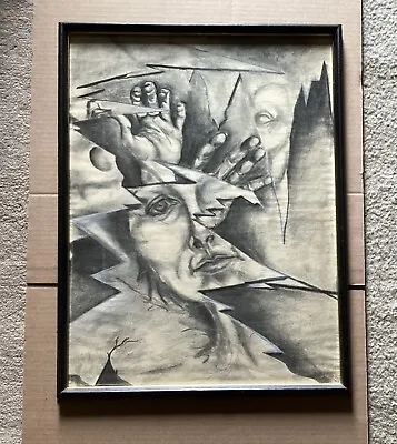 VTG Original Charcoal Modern Drawing Unsigned Framed • $125