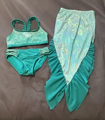 Cat & Jack Mermaid Swimsuit W/ Bikini Cover Up Skirt 3 Pc Set Girls Size M(7/8) • $10