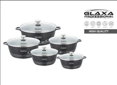 5 Pc Marble Coated Cookware Set Non Stick Stockpot Casserole Cooking Pot & Lid • £69.95