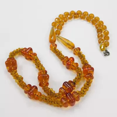 Vintage Amber Czech Glass Beaded Sterling Silver Clasp Necklace 32  Long • $174.99