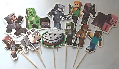 12 X Minecraft Cake PicksCupcake Toppers  Kids Birthday Party Decorations #game • £3.95
