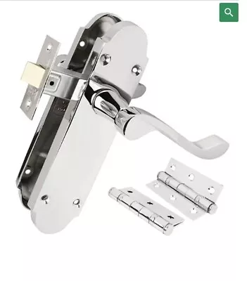 Shaped Scroll Polished Chrome Door Handles Set With Hinge And Latch • £10.49