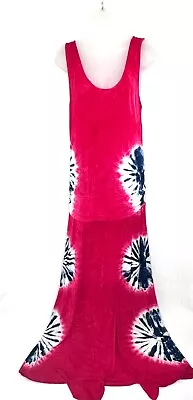 Venus Red White & Blue Tie Dye Sleeveless Maxi Dress W/ Slit Women’s Size Medium • $17