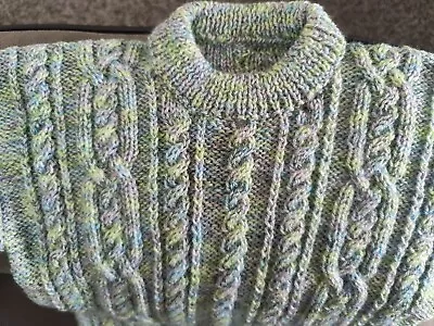 Hand Knitted Girls/Boys Cabled Jumper. Chest 26/28 Inches 6-8 Yrs Approx Multico • £19.50