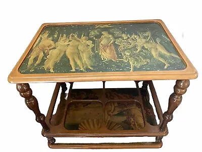 Unique Vintage Italian Serving Bar Cart W/ Wheels & Botticelli Paintings • $845