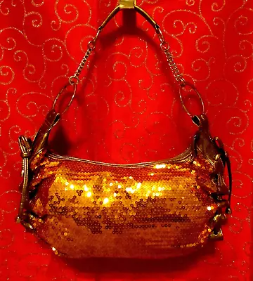 New Bronze Sequined Hobo Style Shoulder Bag With Side Drawstrings 8.5 H X 15  L • $15