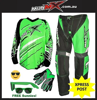 GREEN MX BMX ATV MOTOCROSS (Pants+Jersey+Gloves) Kids Youth Junior DirtBike Gear • $95.99