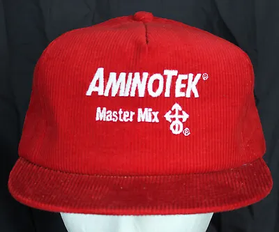 Vtg Snapback Hat Trucker Cap Farmer Aminotek Master Mix K Products Farming Red • $27.39